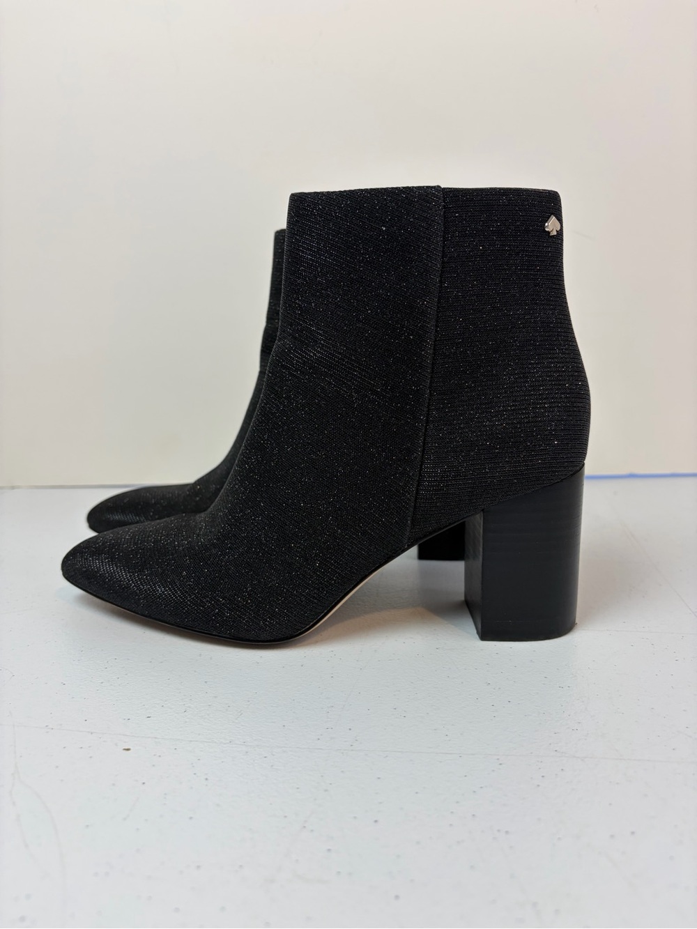 KATE SPADE GISELLE BLACK METALLIC HEEL ANKLE BOOTIE BOOTS WOMENS POINTY TOE 6B